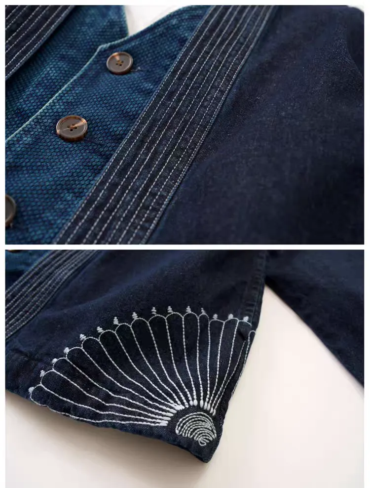 Heavy Denim Embroidered Kimono Jacket