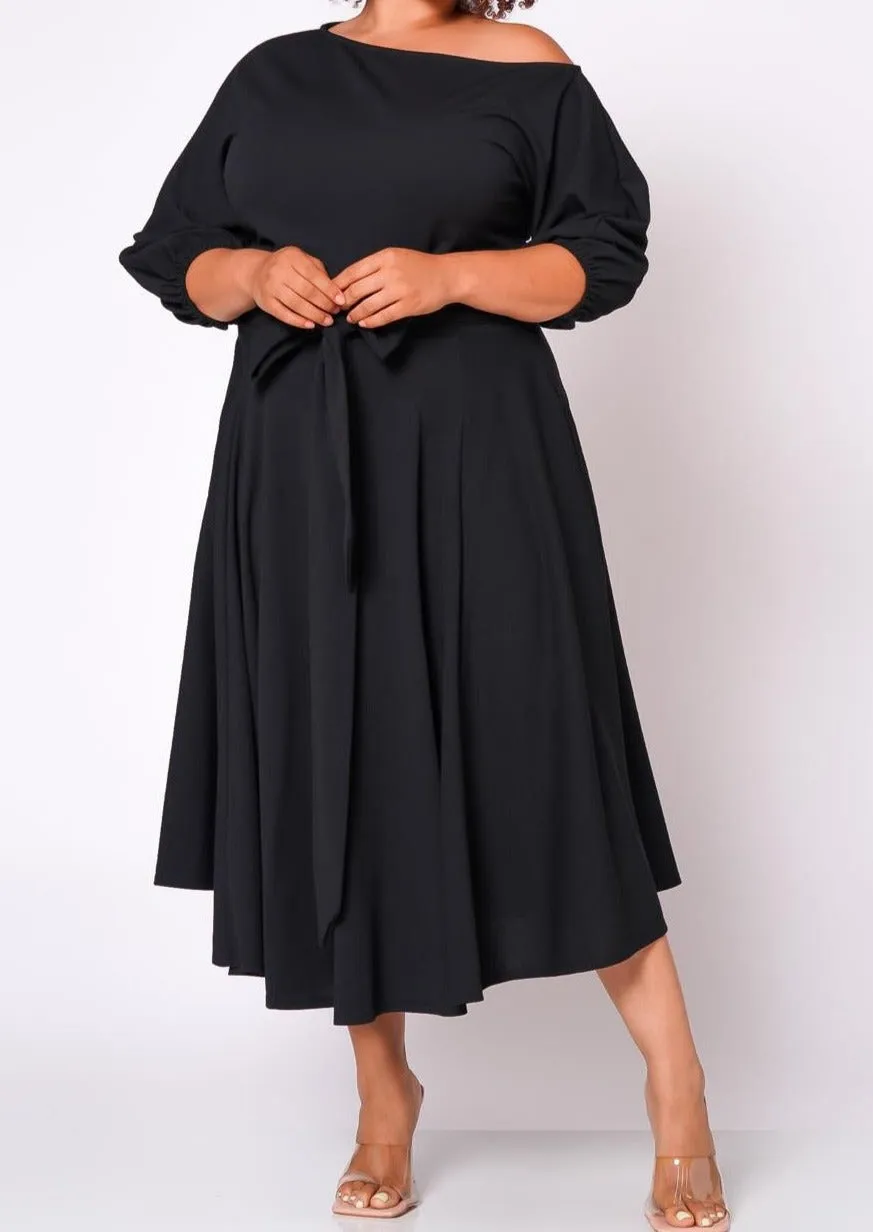 HI Curvy Plus Size women boat neck  Flare maxi Dress