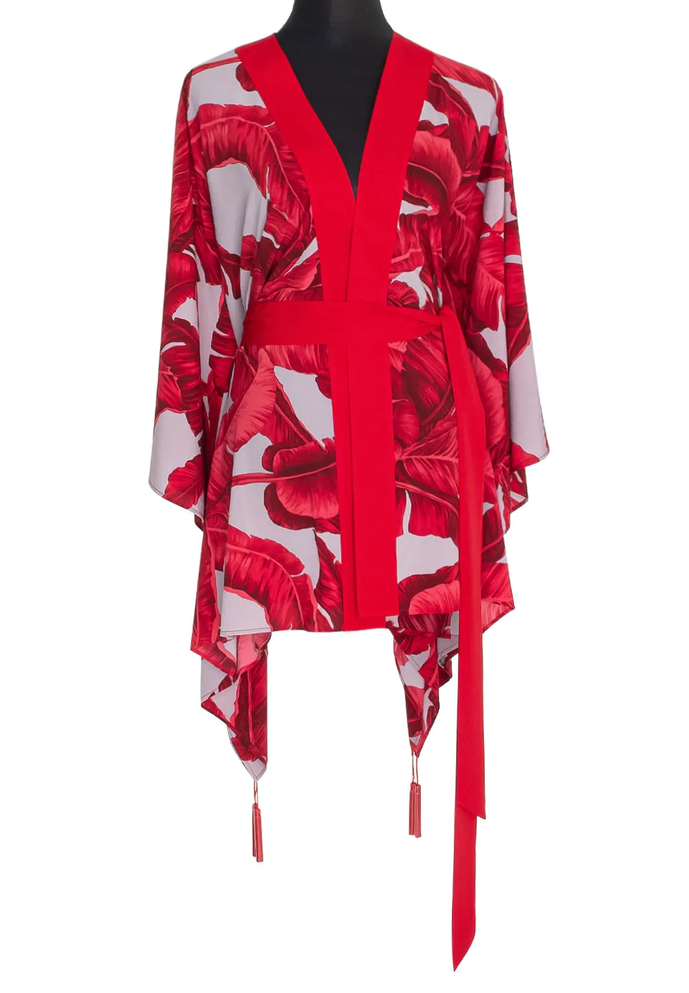 Jungle - Red / Grey Palm Kimono (Red)