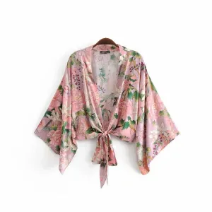 Kimono Tie Top Pink Flower