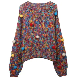 Knitted Rainbow Pom Pom Jumper