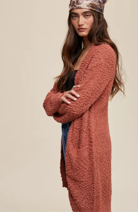 Listicle Cardigan in Rust