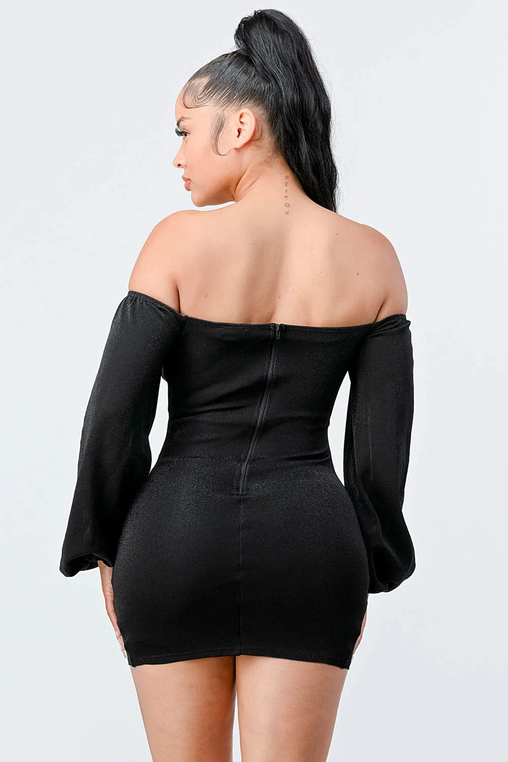 LUX CONTRAST OFF SHOULDER BODYCON MINI DRESS