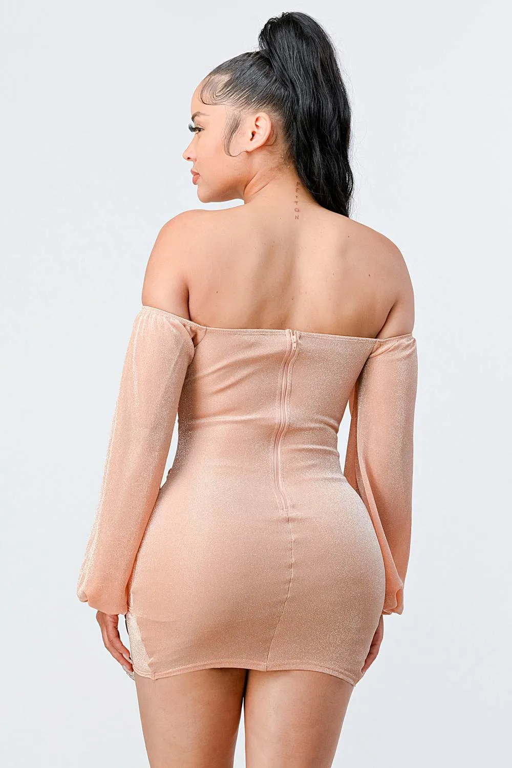LUX CONTRAST OFF SHOULDER BODYCON MINI DRESS