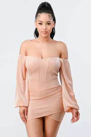 LUX CONTRAST OFF SHOULDER BODYCON MINI DRESS