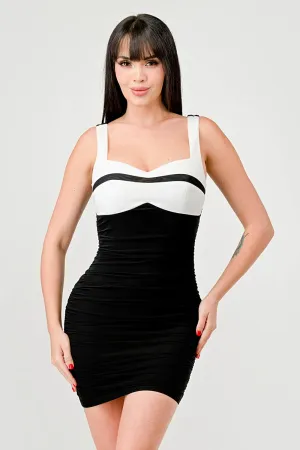 LUXE CONTRAST SWEETHEART WITH STRAPS MINI DRESS