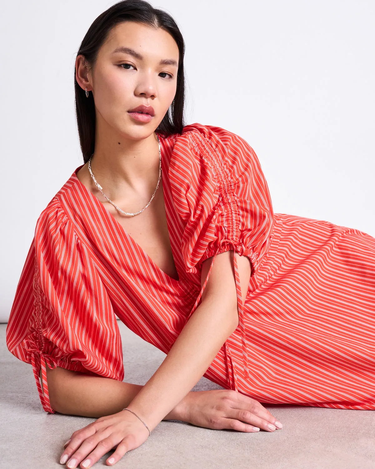 MAXI DRESS DANS CHERRY RED WHITE STRIPED