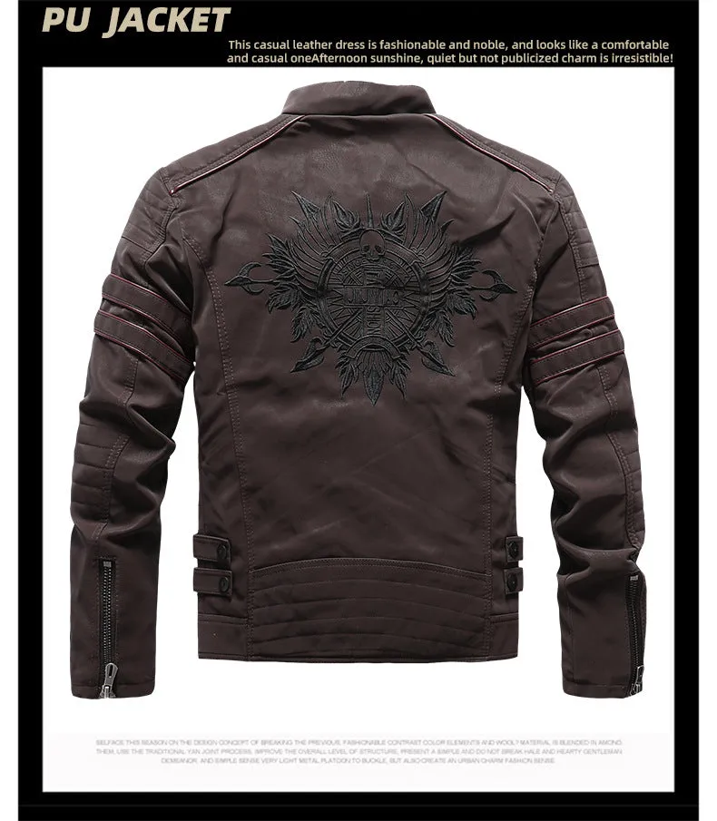 Men's PU Brushed Soft Suede Leather Jacket Fashion Multi-Embroidered Tide Jackets Blazer| 8809