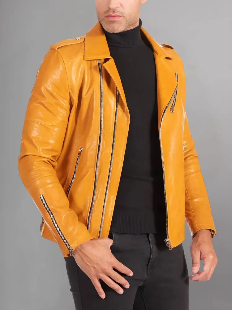 Mens Vintage Style Motorcycle Cafe Racer Genuine Leather Jacket