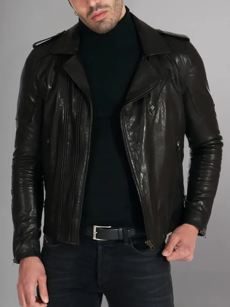 Mens Vintage Style Motorcycle Cafe Racer Genuine Leather Jacket
