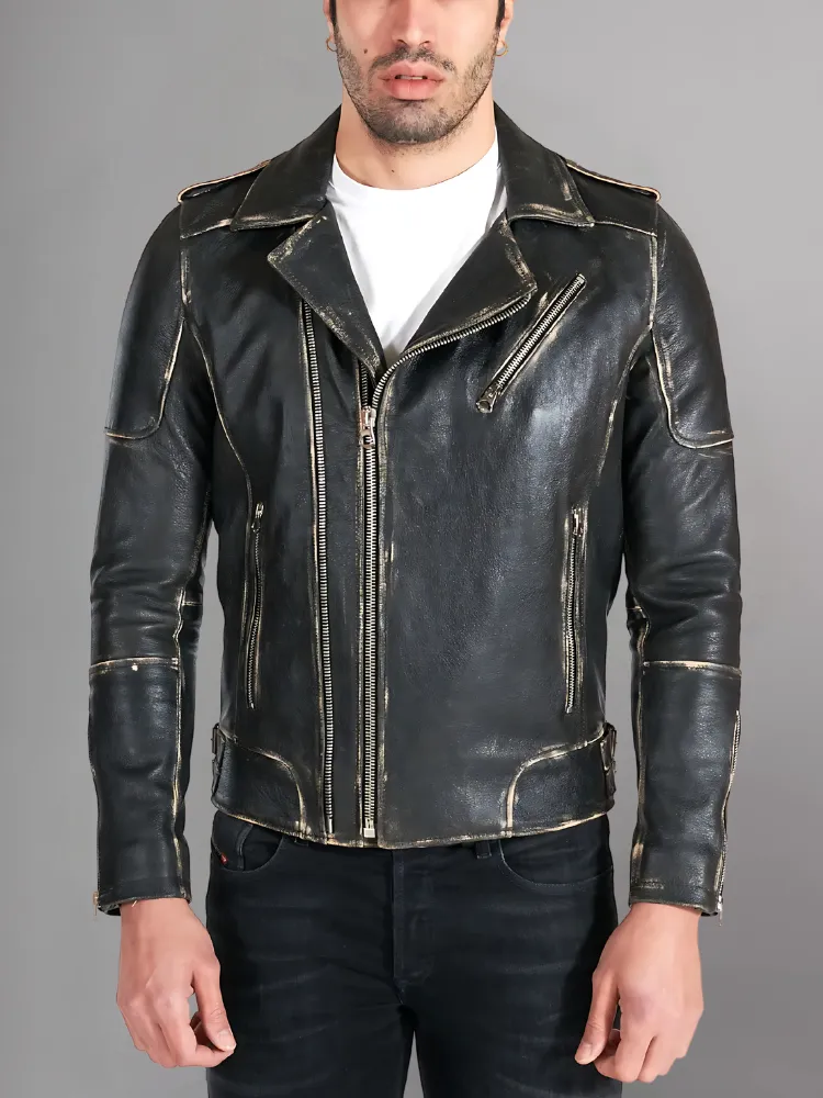 Mens Vintage Style Motorcycle Cafe Racer Genuine Leather Jacket
