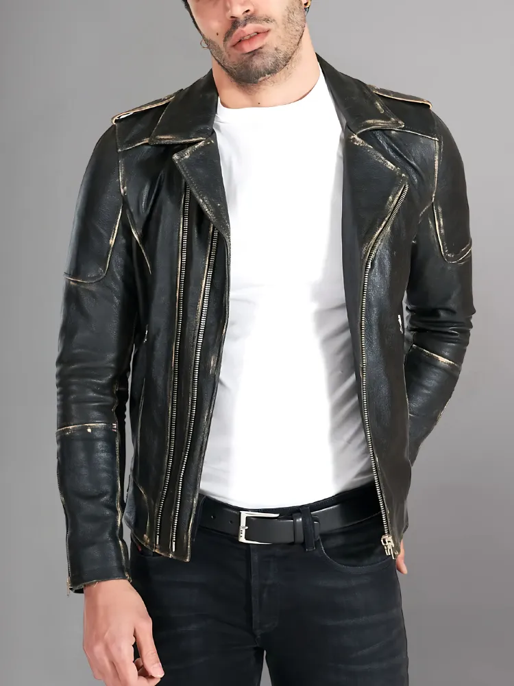 Mens Vintage Style Motorcycle Cafe Racer Genuine Leather Jacket