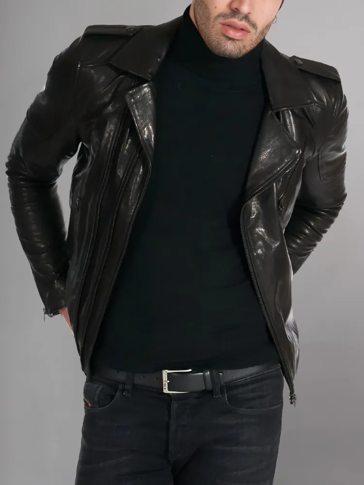 Mens Vintage Style Motorcycle Cafe Racer Genuine Leather Jacket