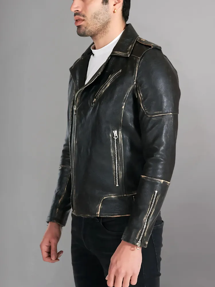 Mens Vintage Style Motorcycle Cafe Racer Genuine Leather Jacket