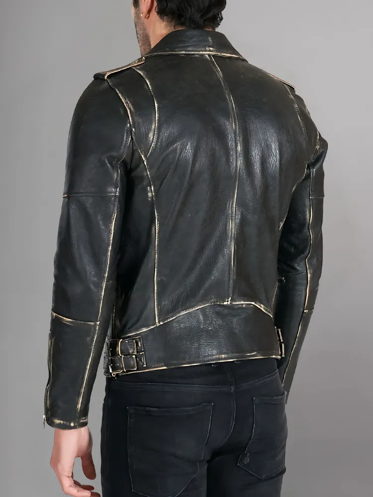 Mens Vintage Style Motorcycle Cafe Racer Genuine Leather Jacket