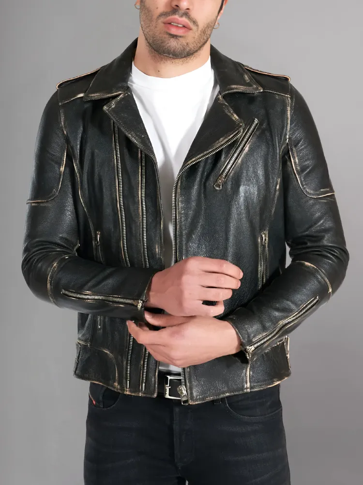 Mens Vintage Style Motorcycle Cafe Racer Genuine Leather Jacket