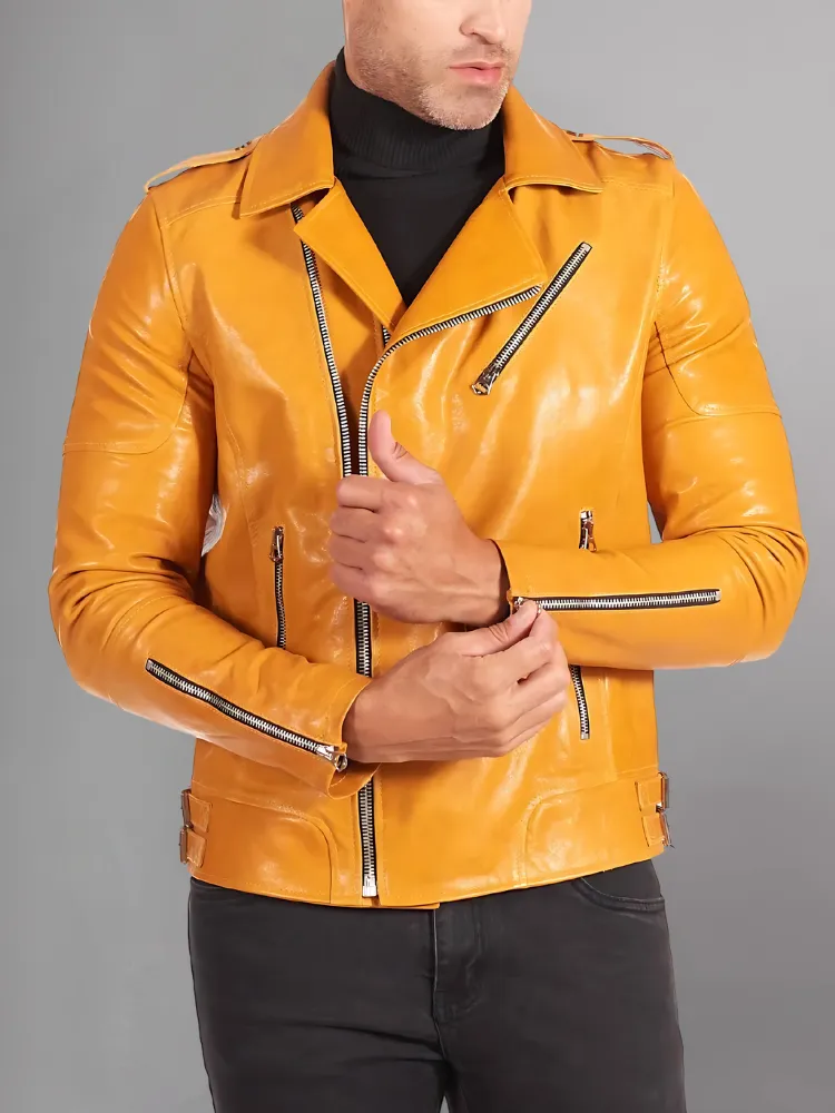 Mens Vintage Style Motorcycle Cafe Racer Genuine Leather Jacket