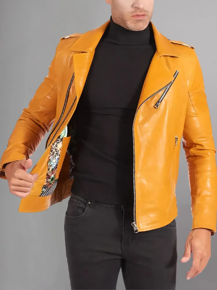 Mens Vintage Style Motorcycle Cafe Racer Genuine Leather Jacket