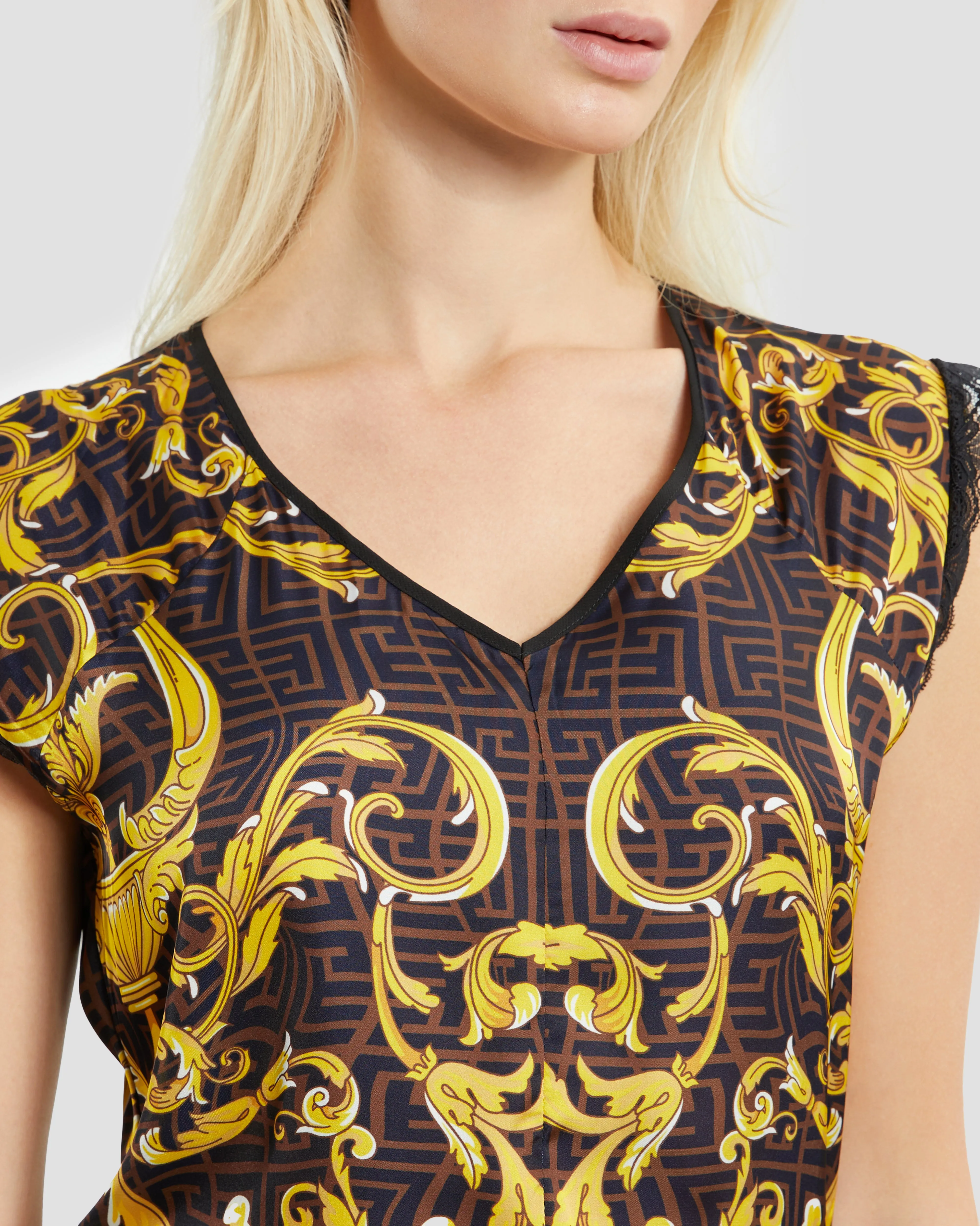 Oriental Baroque Patterned Maxi Dress