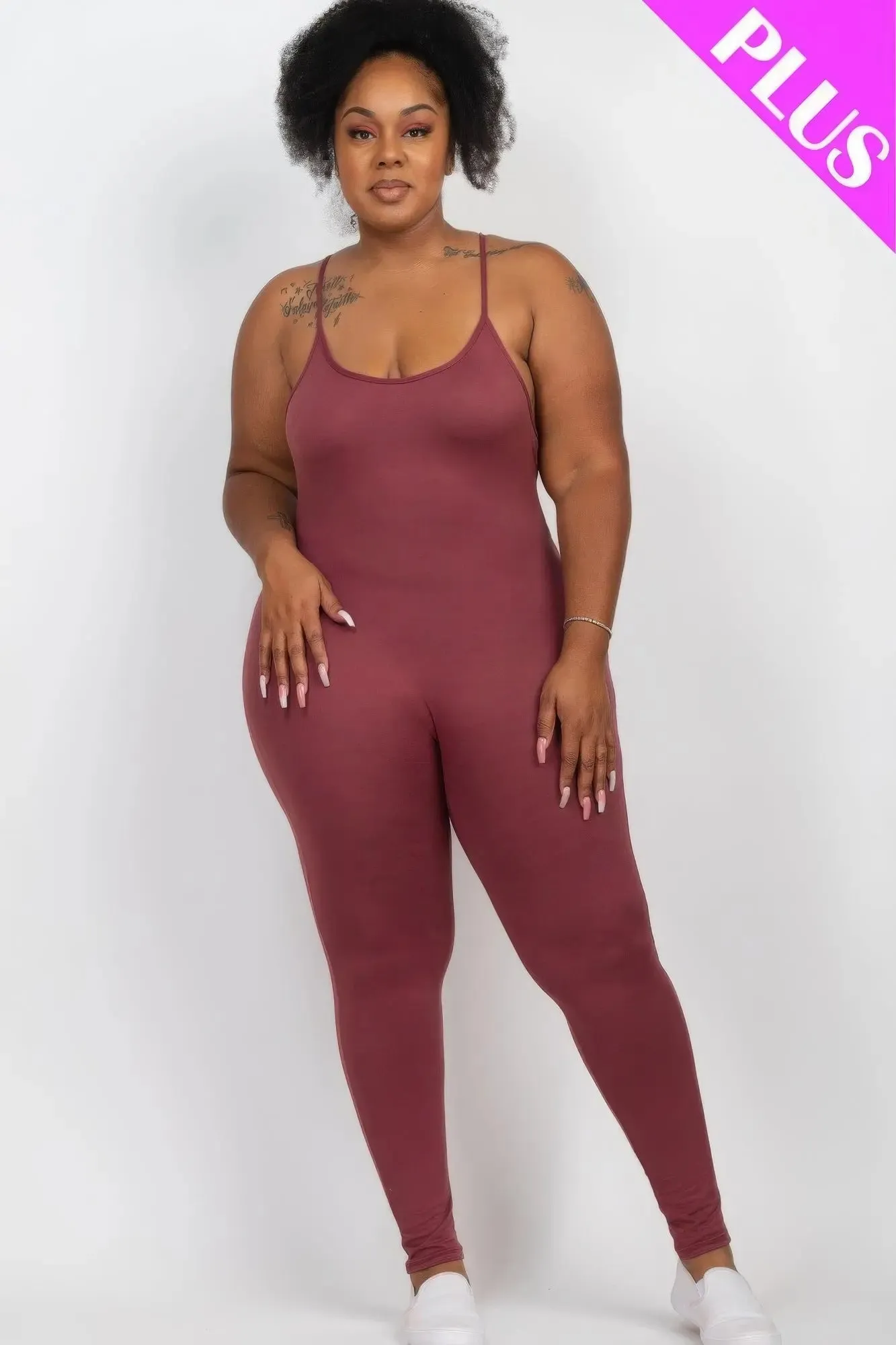 Plus Size Solid Bodycon Cami Jumpsuit