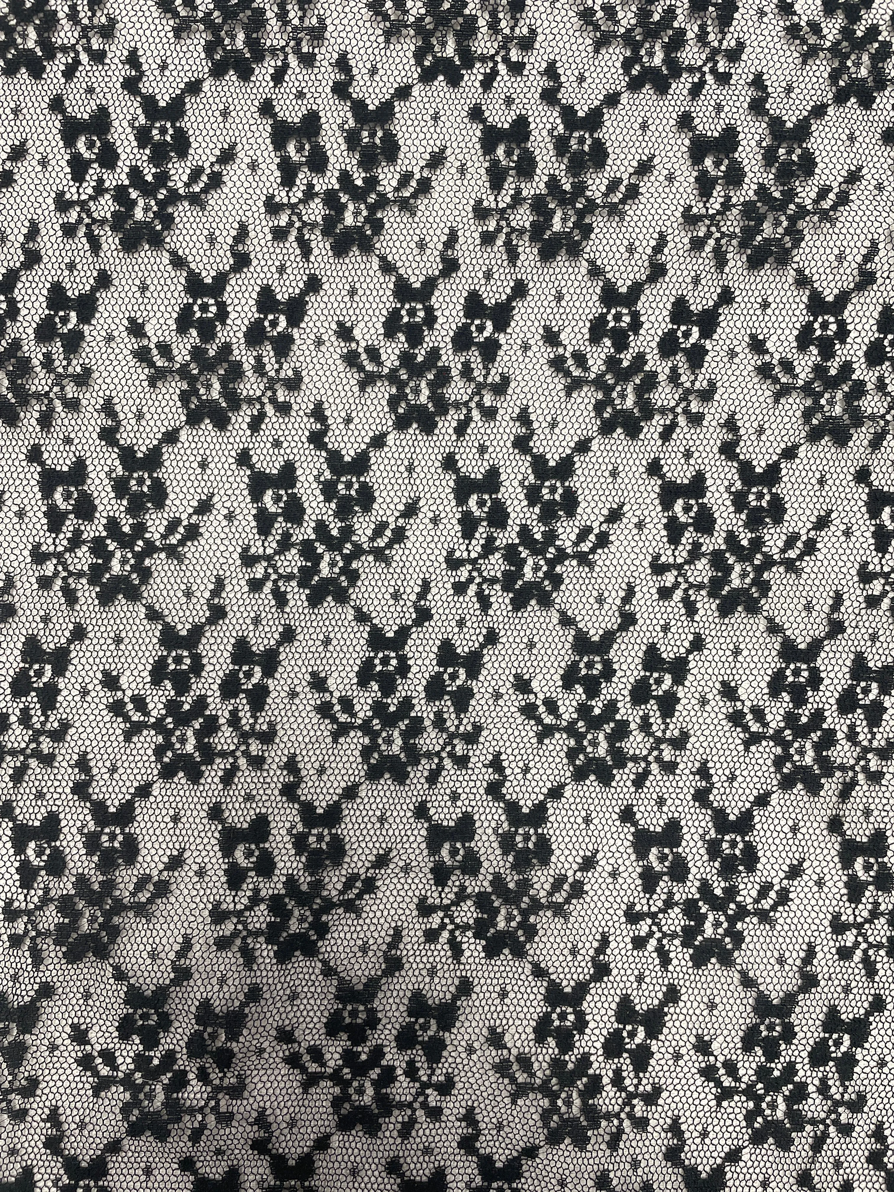 Polyester Floral Lace Fabric Vintage - Black