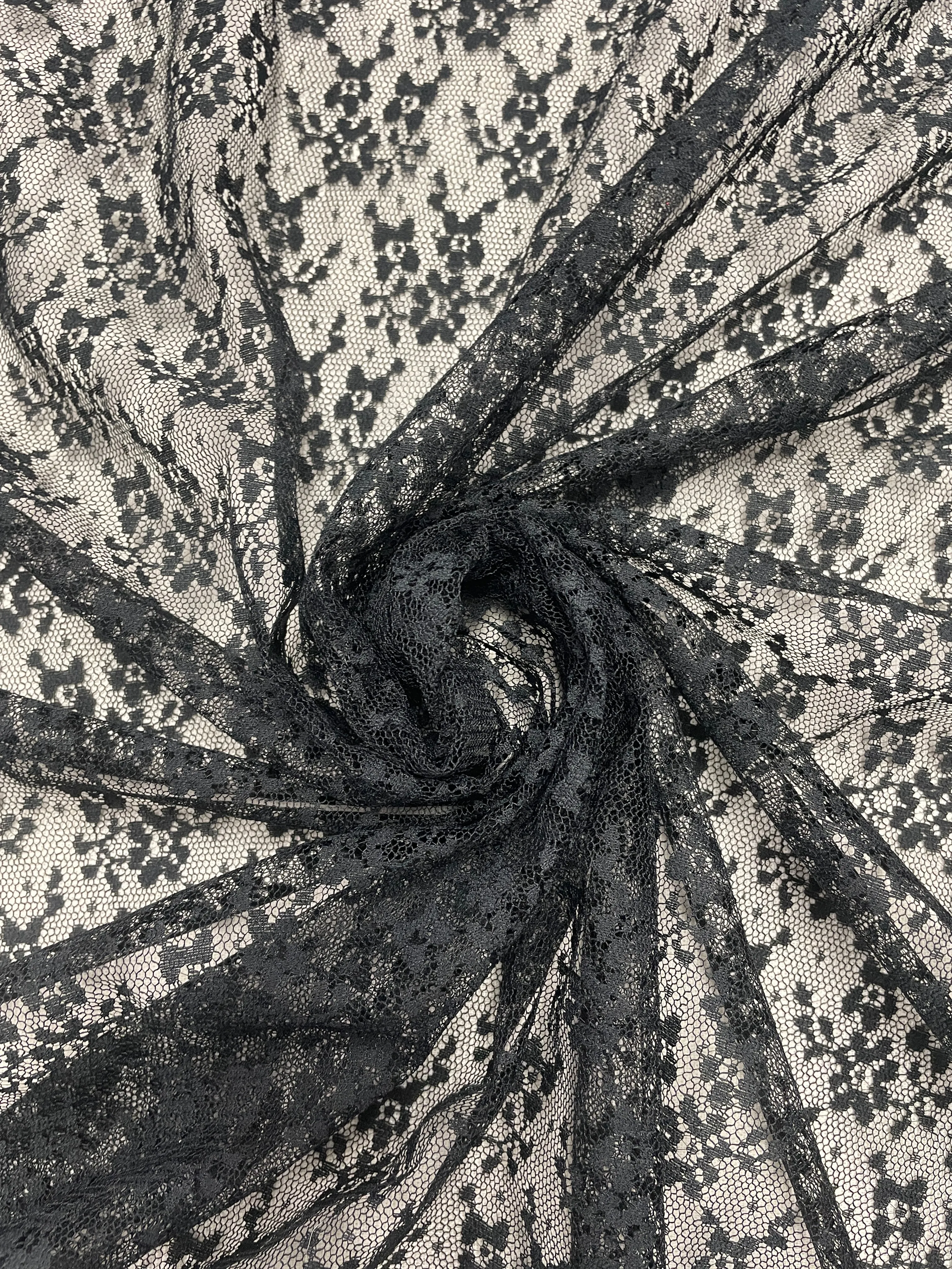 Polyester Floral Lace Fabric Vintage - Black