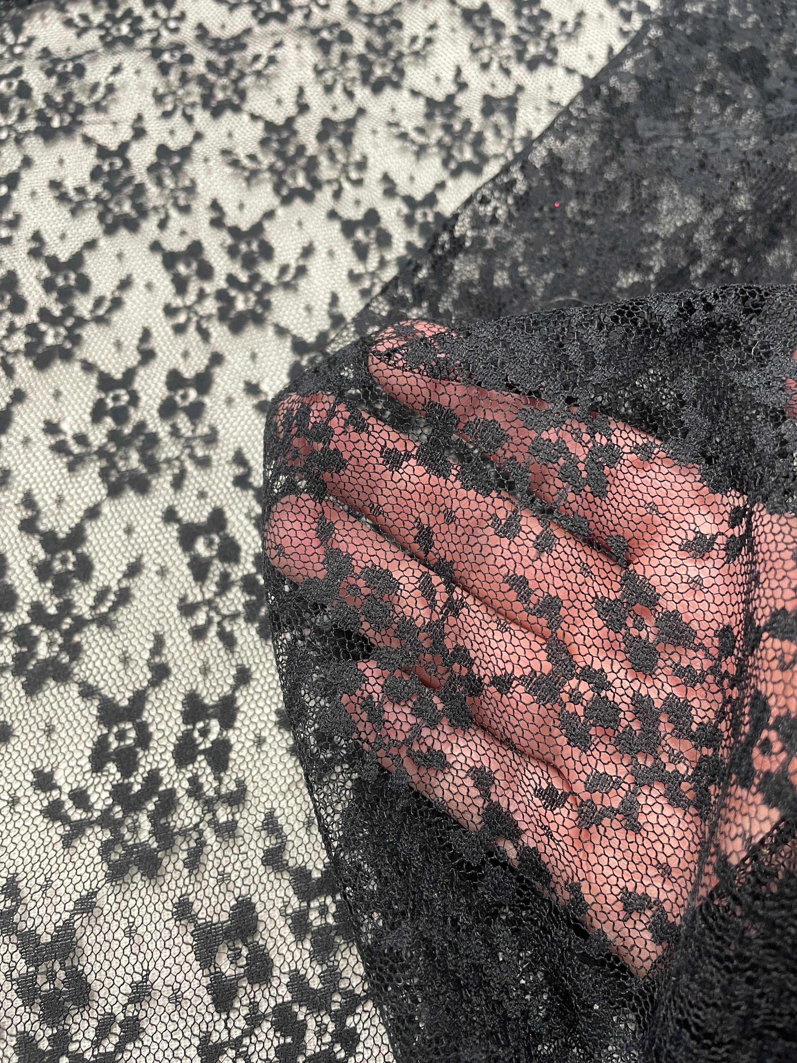 Polyester Floral Lace Fabric Vintage - Black
