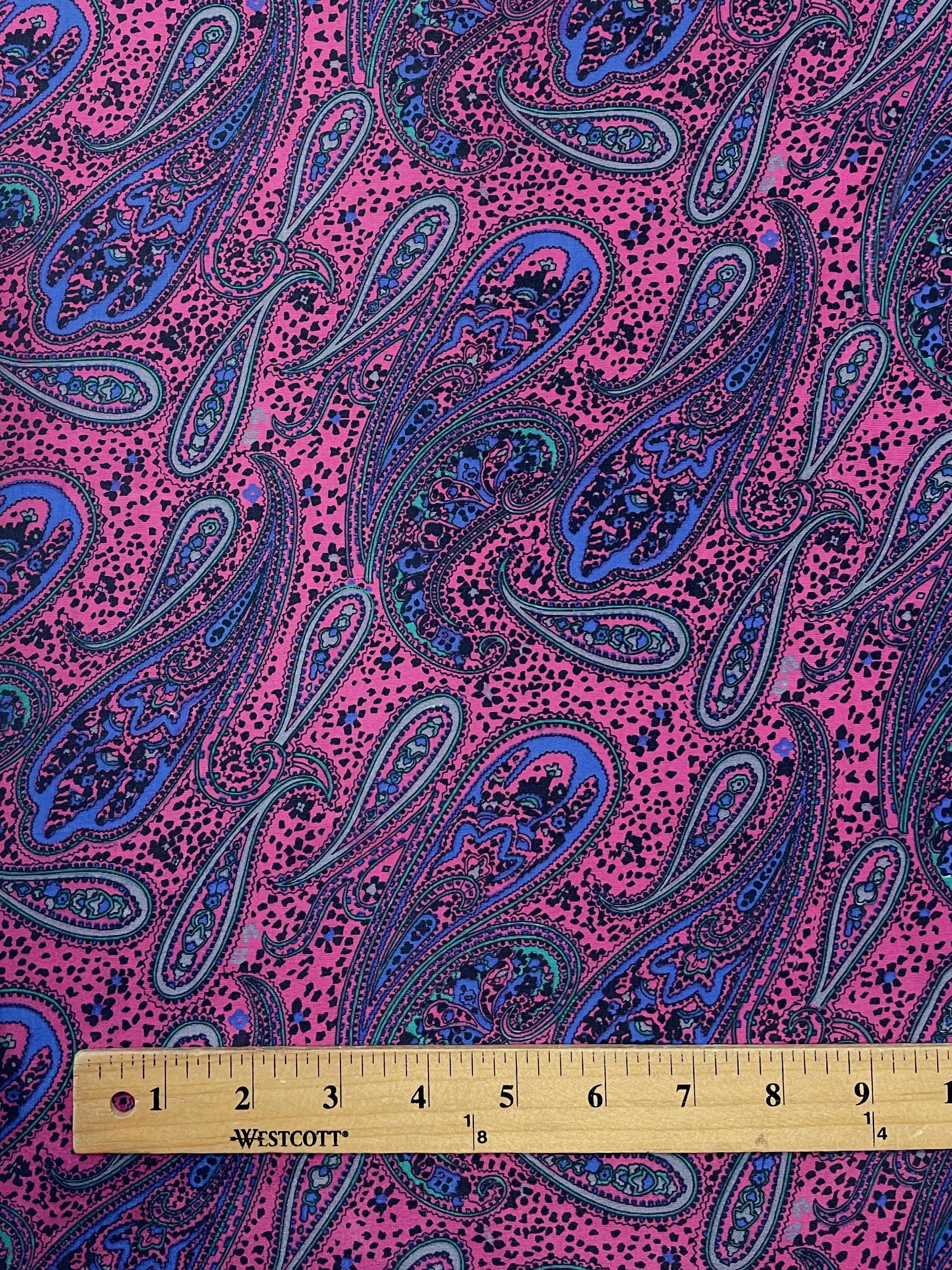 Polyester Vintage - Hot Pink with Black, Purple and Green Paisleys