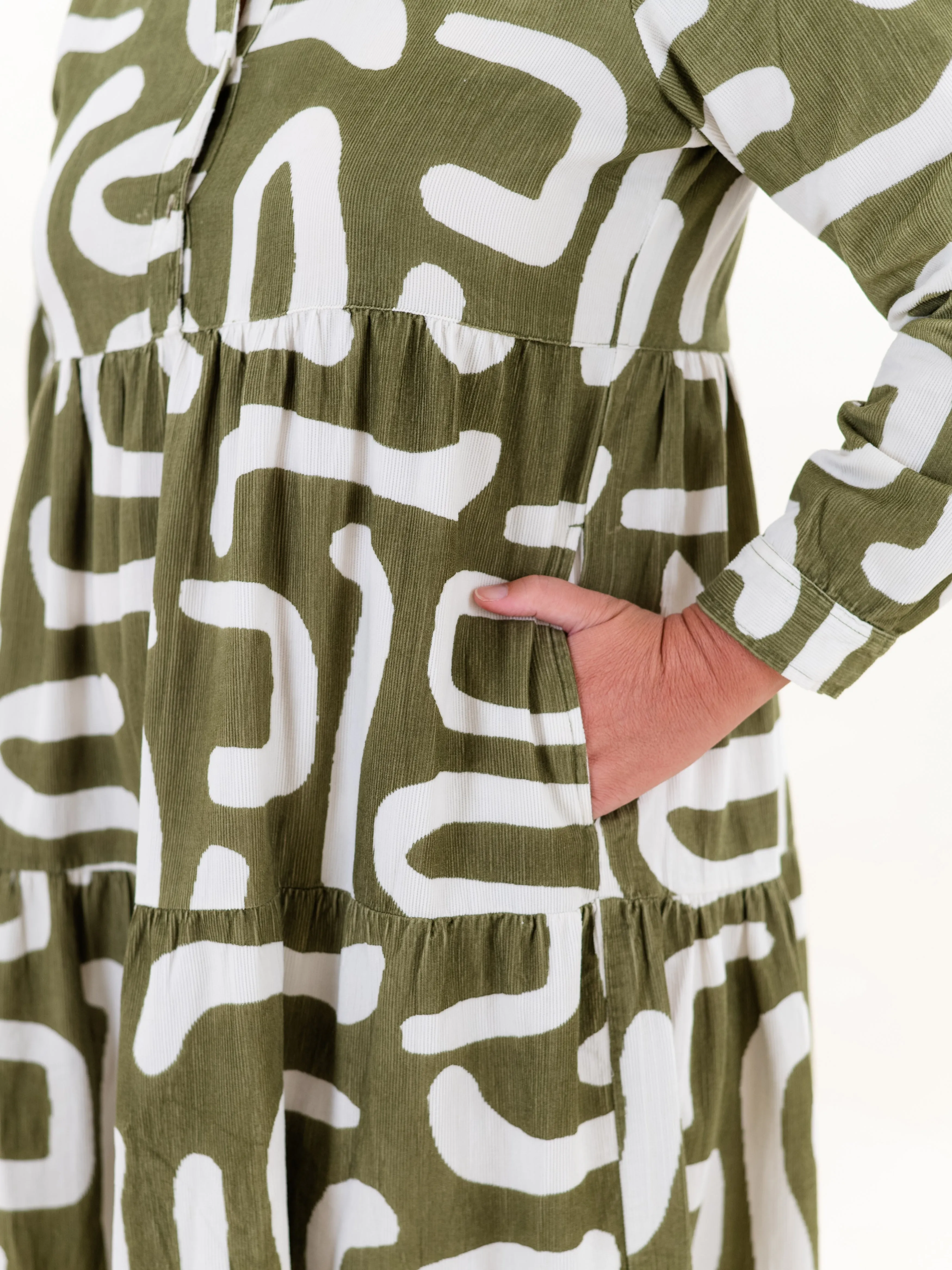 Printed Cord Maxi Dress Olive by Orientique