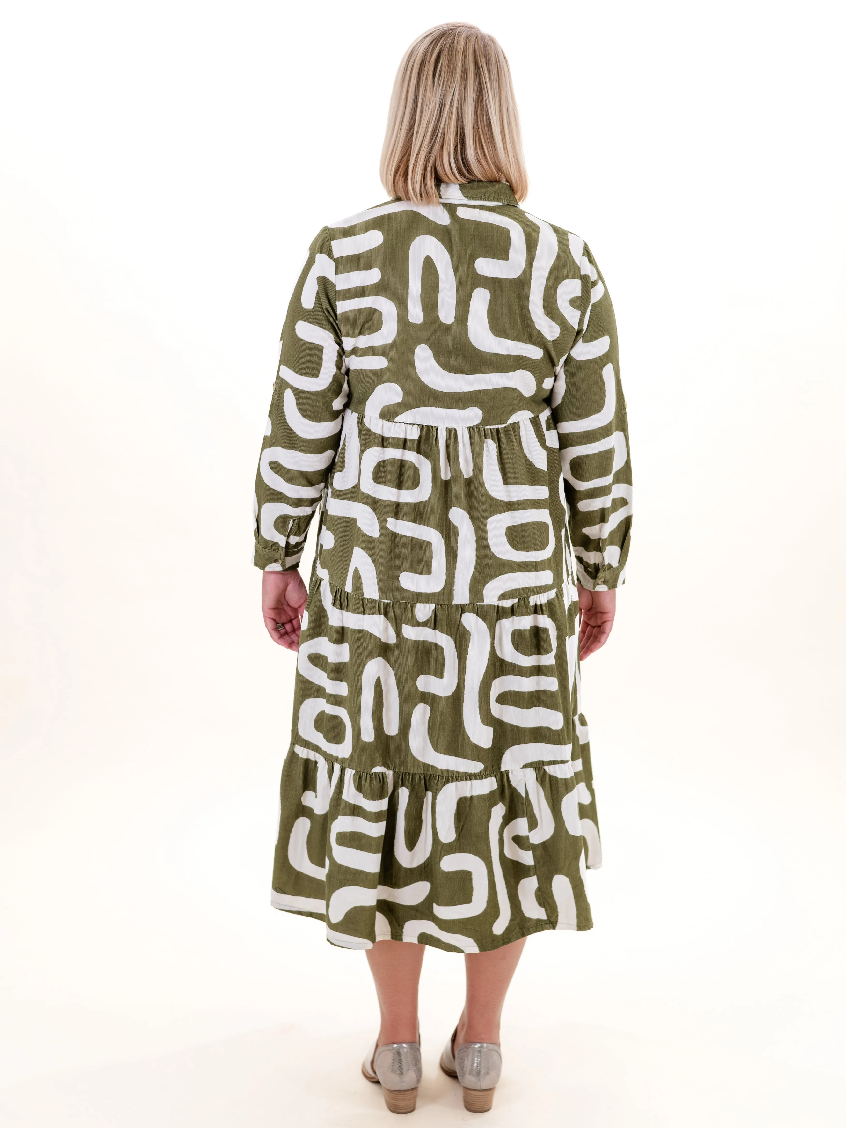 Printed Cord Maxi Dress Olive by Orientique