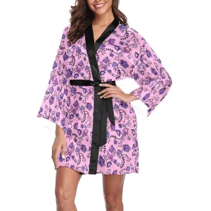Purple Floral Amour Long Sleeve Satin Robe