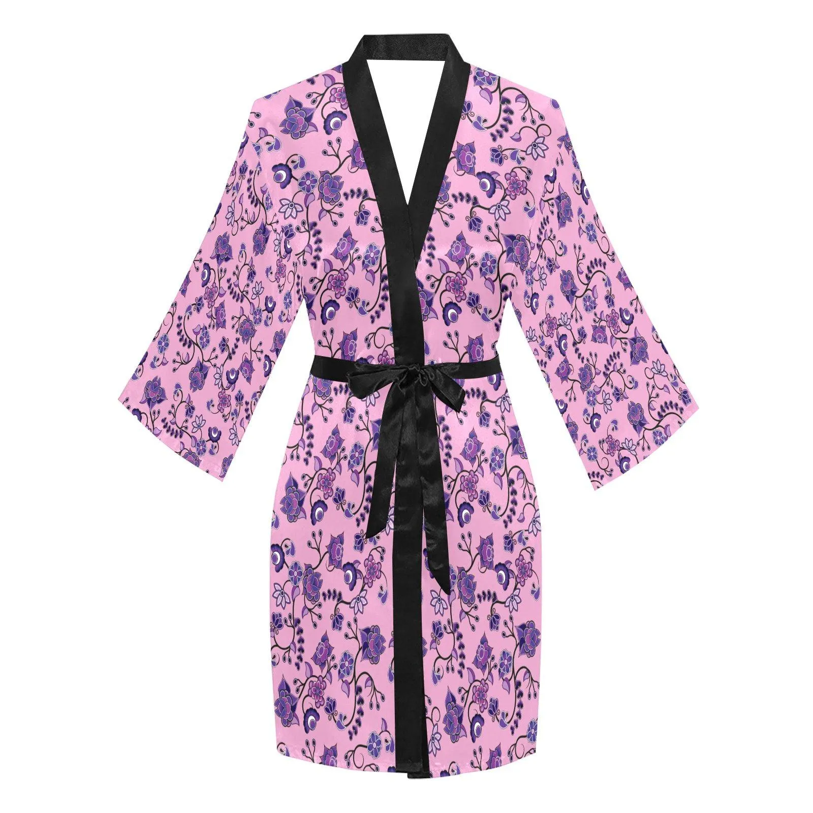 Purple Floral Amour Long Sleeve Satin Robe