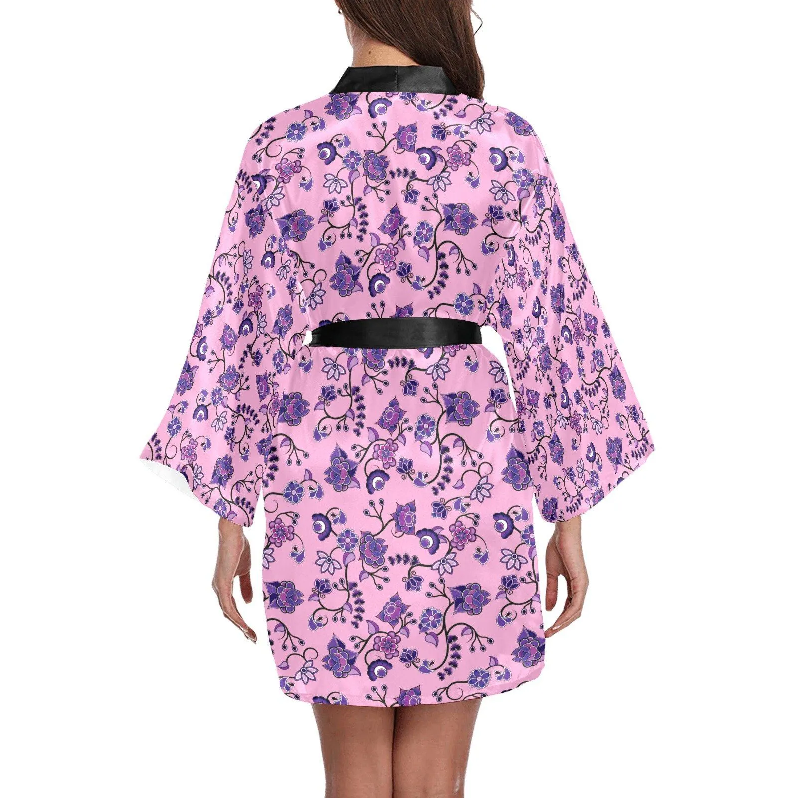 Purple Floral Amour Long Sleeve Satin Robe