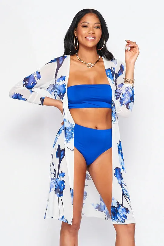 Royal Blue Floral Print Kimono