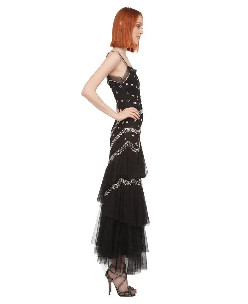 RUFFLED RHINESTONE SLIP DRESS
