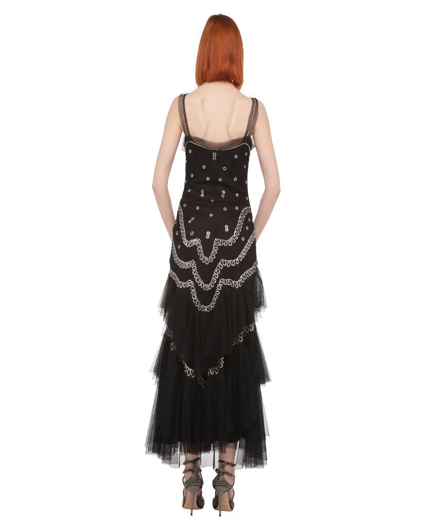RUFFLED RHINESTONE SLIP DRESS