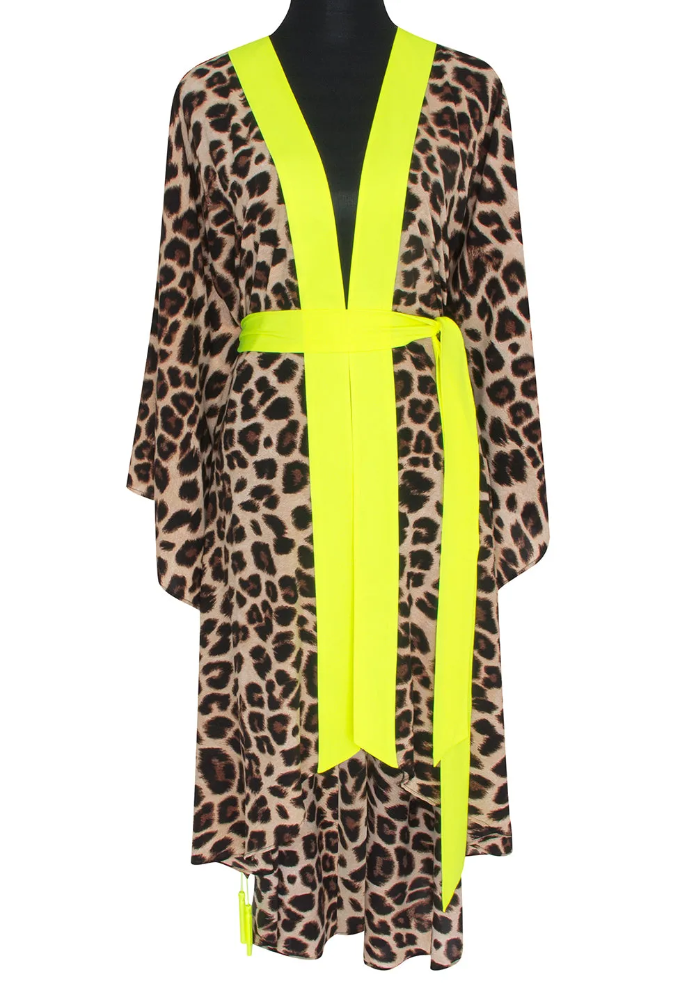 Safari - Brown Leopard Kimono (Neon Yellow)