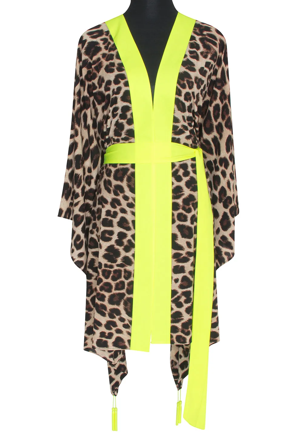 Safari - Brown Leopard Kimono Panther (Neon Yellow)