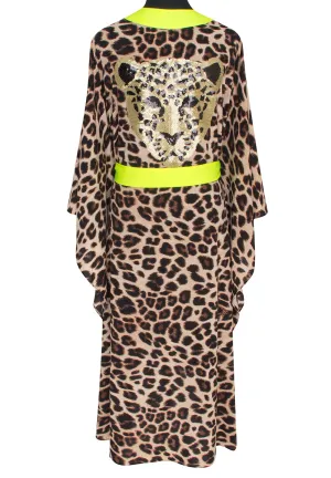 Safari - Brown Leopard Kimono Panther (Neon Yellow)