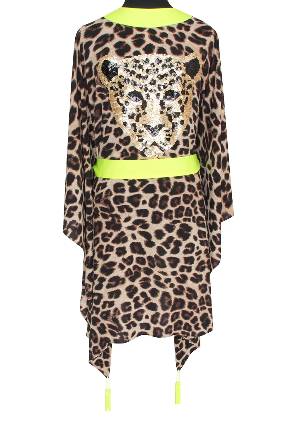 Safari - Brown Leopard Kimono Panther (Neon Yellow)