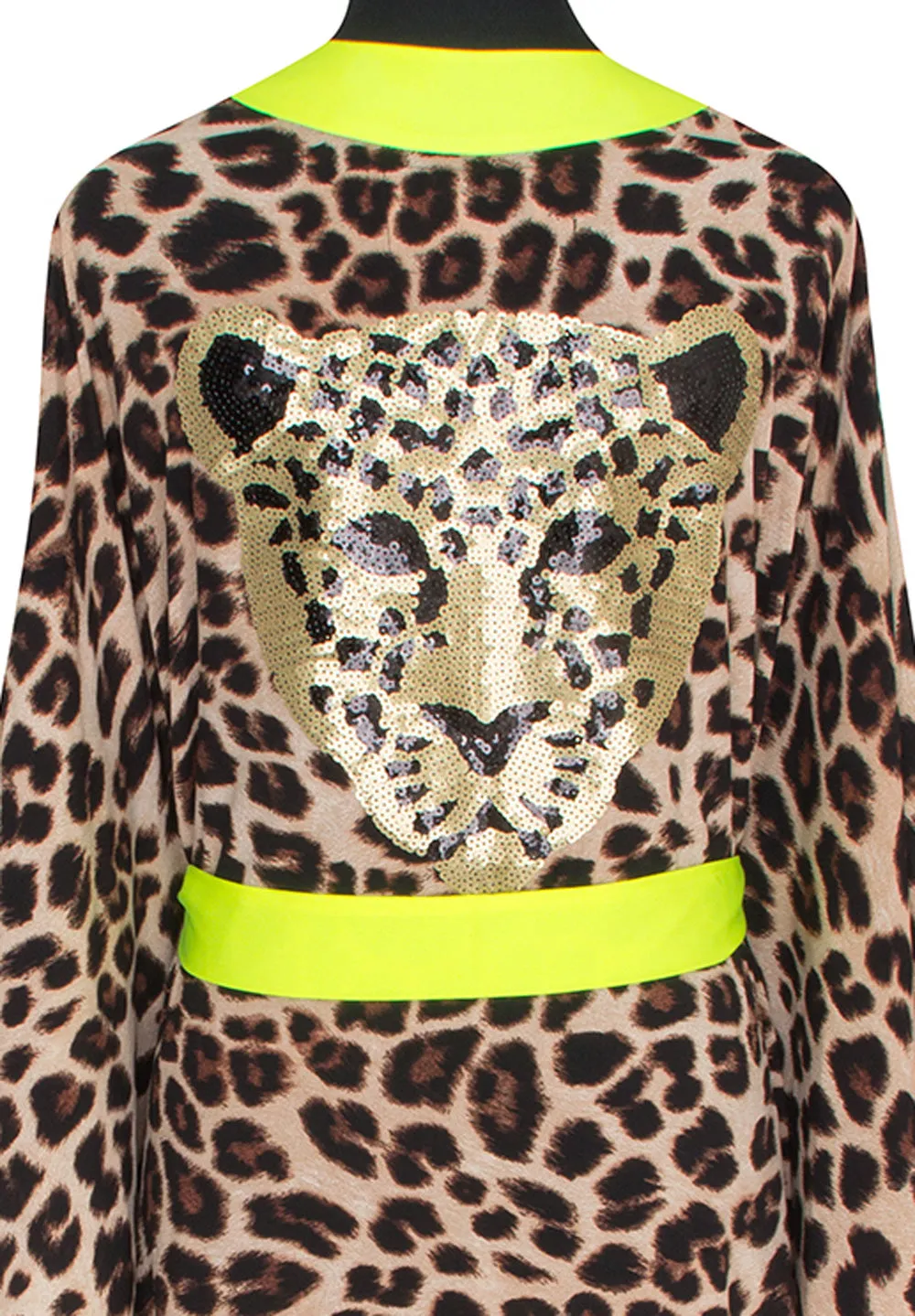 Safari - Brown Leopard Kimono Panther (Neon Yellow)