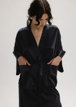 Silk Kimono Jacket in Black