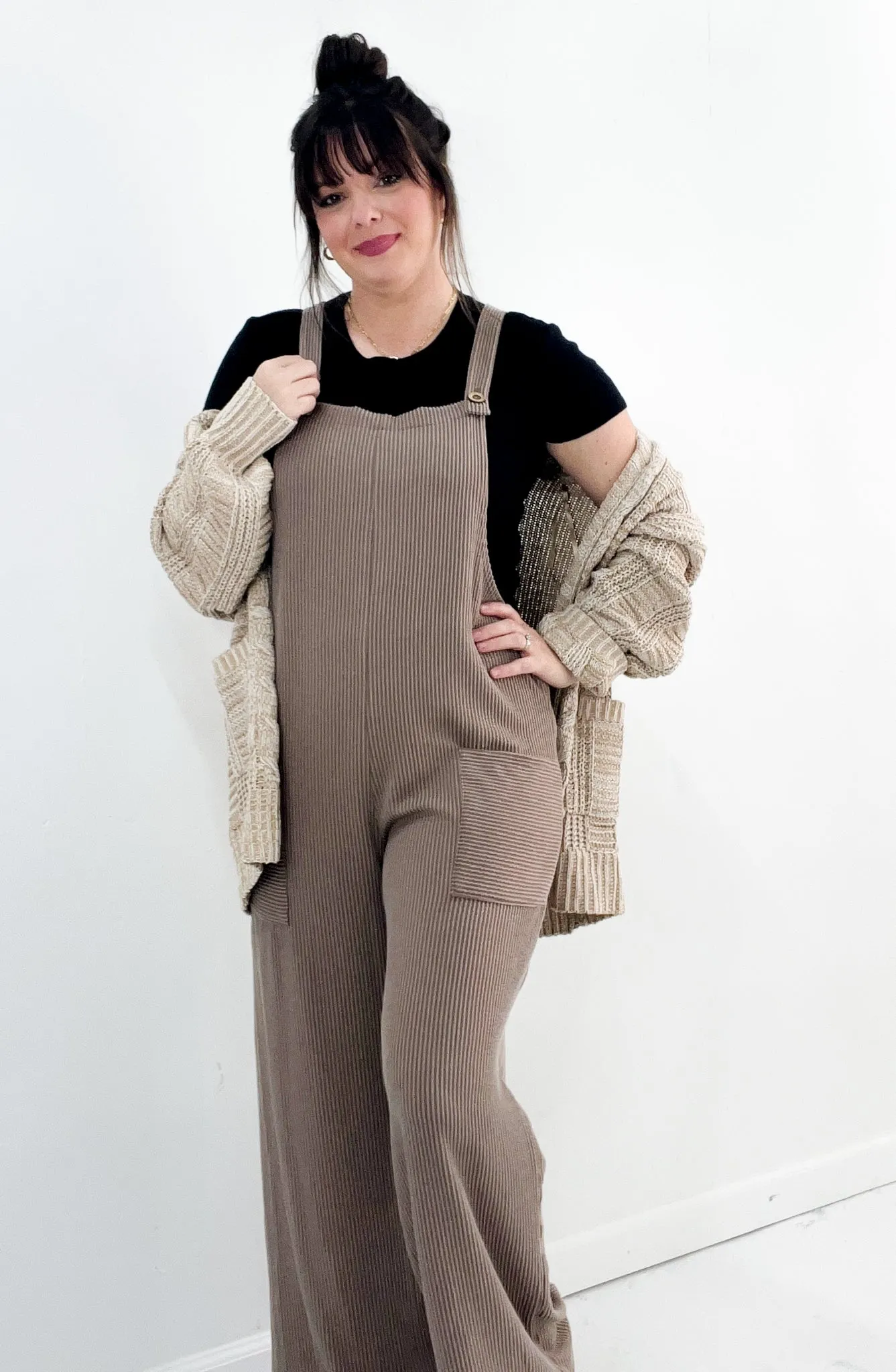 Soft Textured Ribbed Overall Jumpsuit
