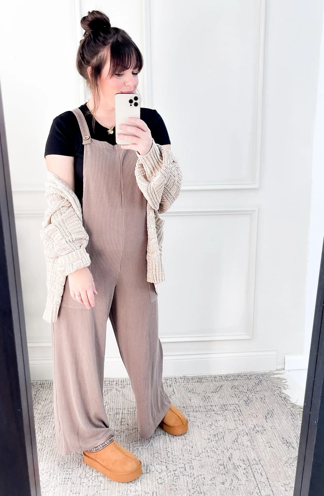 Soft Textured Ribbed Overall Jumpsuit
