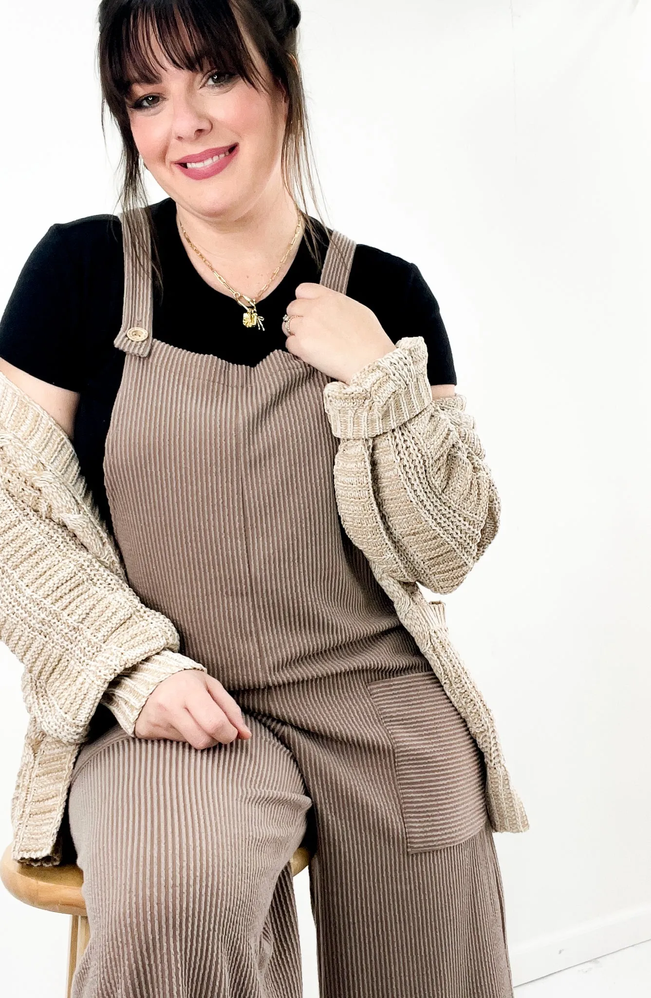 Soft Textured Ribbed Overall Jumpsuit
