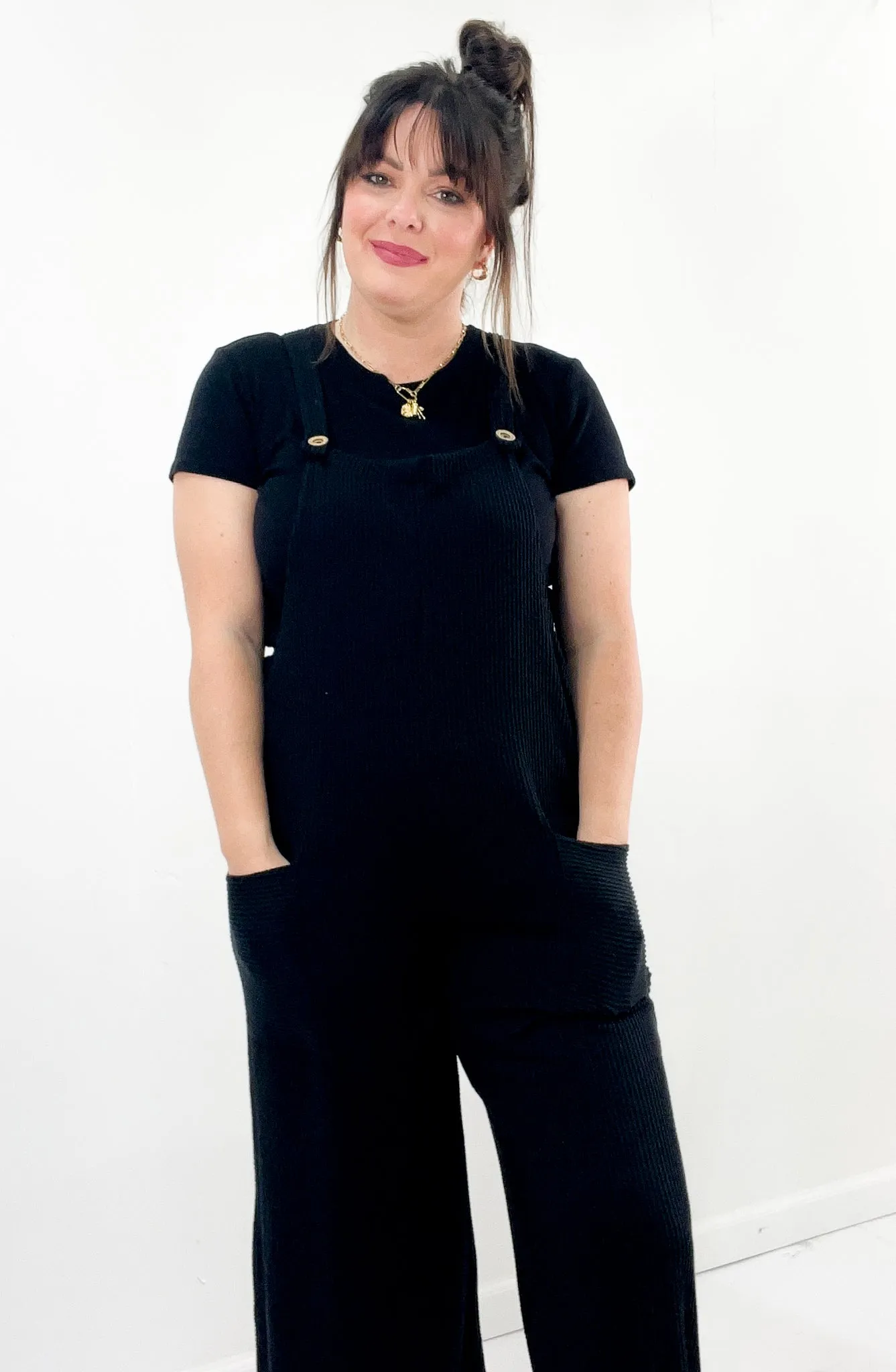 Soft Textured Ribbed Overall Jumpsuit