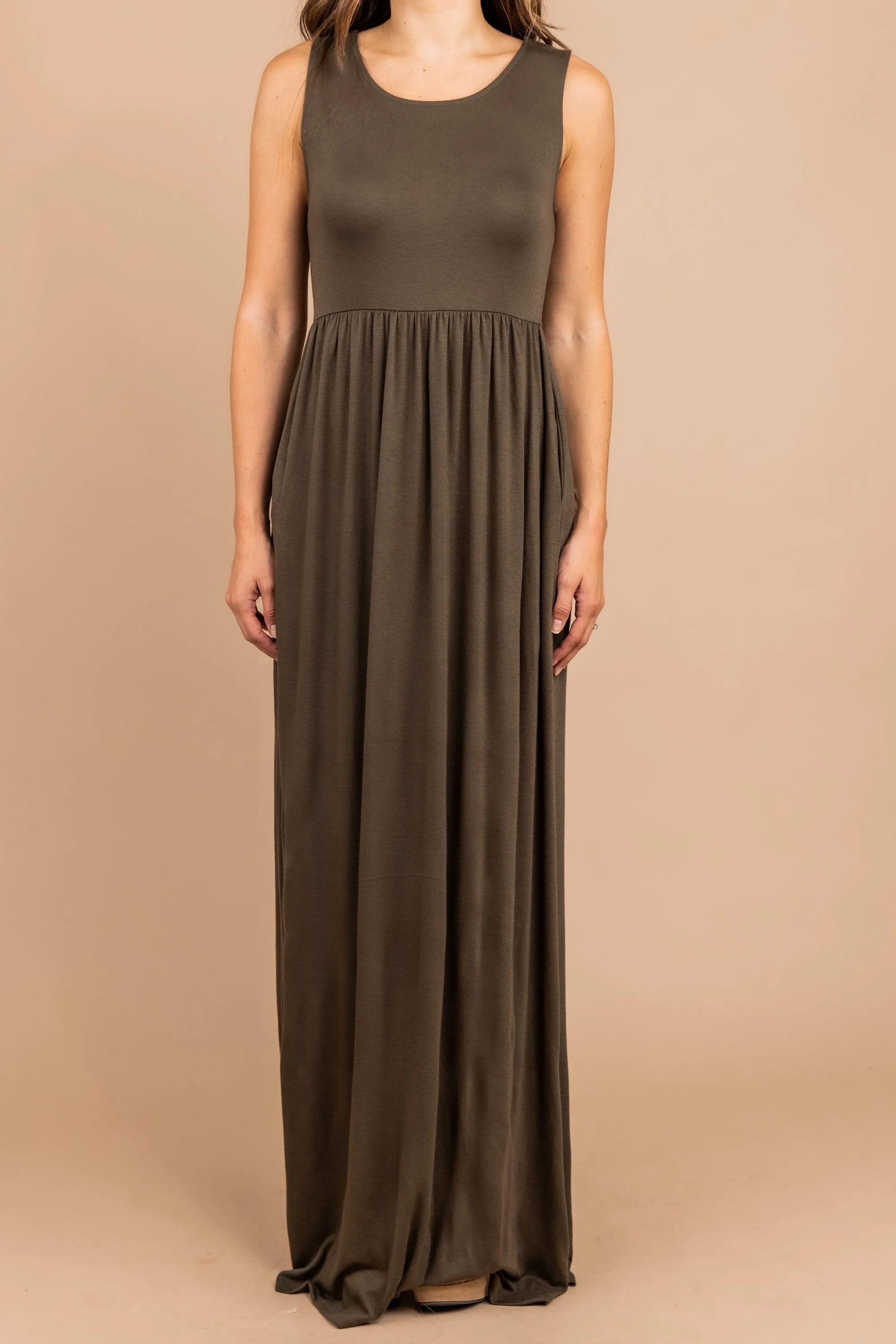 Speak With Kindness Olive Green Empire Maxi Dress