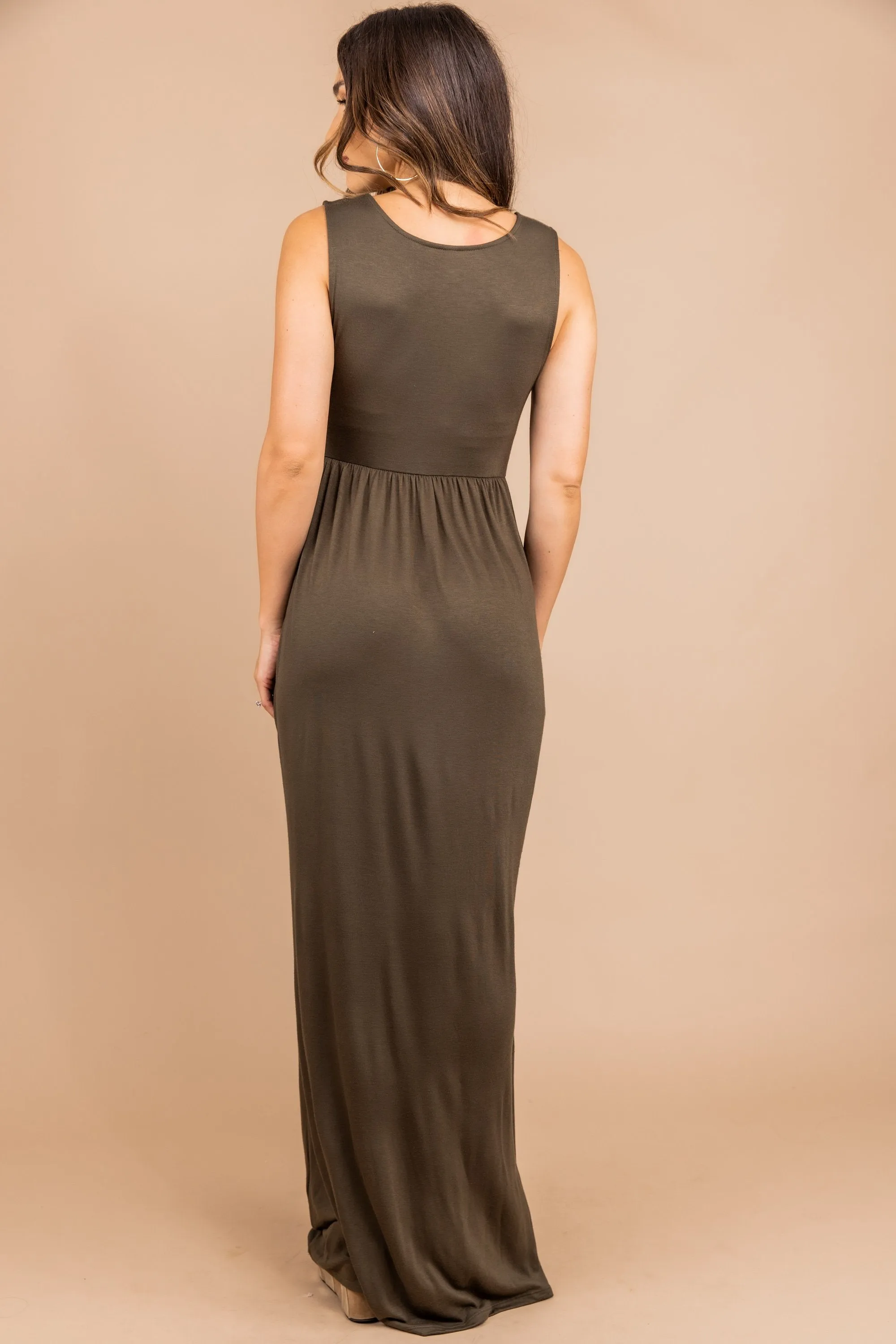 Speak With Kindness Olive Green Empire Maxi Dress