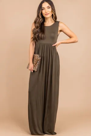 Speak With Kindness Olive Green Empire Maxi Dress