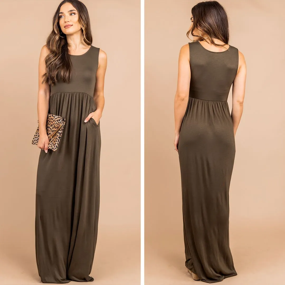 Speak With Kindness Olive Green Empire Maxi Dress
